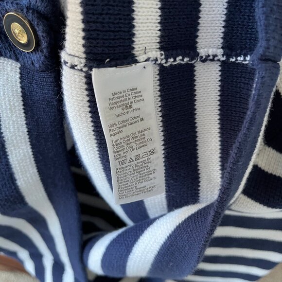 J. Crew Factory Navy & White Striped Cardigan, Size Large - Picture 3 of 4